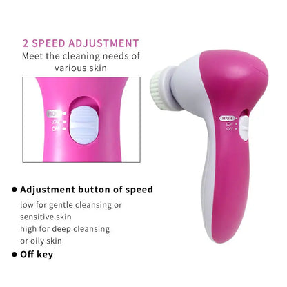 Electric Facial Cleaner 5 IN 1 Face Cleansing Brush Wash